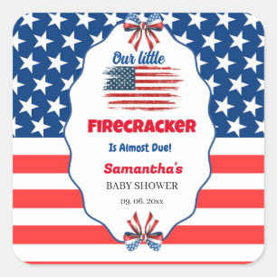 4. Juli Little Firecracker Baby Shower Quadratischer Aufkleber