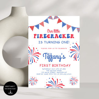4. Juli Little Firecracker Erster Geburtstag Einladung