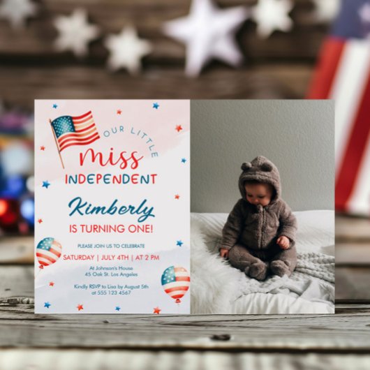 4. Juli Little Miss Unabhängiges Geburtstag Foto Einladung