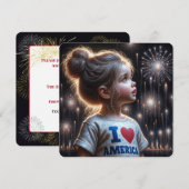 4. Juli Mädchen beim Party Feuerwerk beobachten Einladung (Vorne/Hinten)