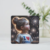 4. Juli Mädchen beim Party Feuerwerk beobachten Einladung (Stehend Vorderseite)