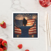 4. Juli Mädchen mit Flagge und Feuerwerk Serviette (Beispiel)