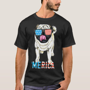 4. Juli Männer Frauen Kinder Merica Mops USA-Flagg T-Shirt