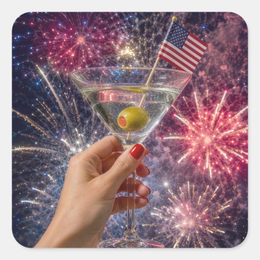 4. Juli Martini Toast Quadratischer Aufkleber (Vorderseite)