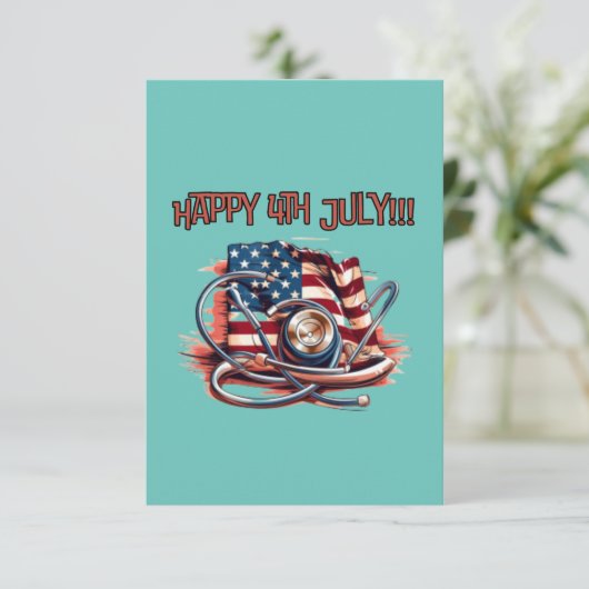 4. Juli, medizinisch, Stethoskop RSVP Karte (Stehend Vorderseite)