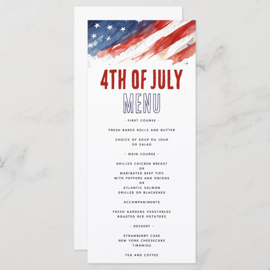 4. Juli Menükarte (Vorne/Hinten)