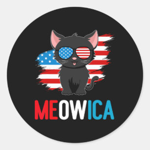 4. Juli Meowica Patriotic Kitten American Flag Runder Aufkleber