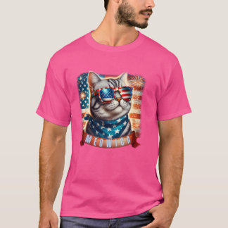 4. Juli Meowica Patriotische Amerikanische Flagge T-Shirt