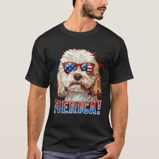 4. Juli Merica Cavachon Hund Amerikanische Flagge T-Shirt