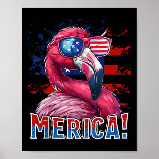 4. Juli Merica Flamingo American Flag Kinder Männe Poster (Vorne)