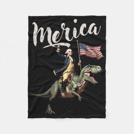 4. Juli Merica George Washington Riding A Dino Fleecedecke (Vorderseite)
