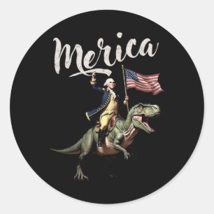 4. Juli Merica George Washington Riding A Dino Runder Aufkleber