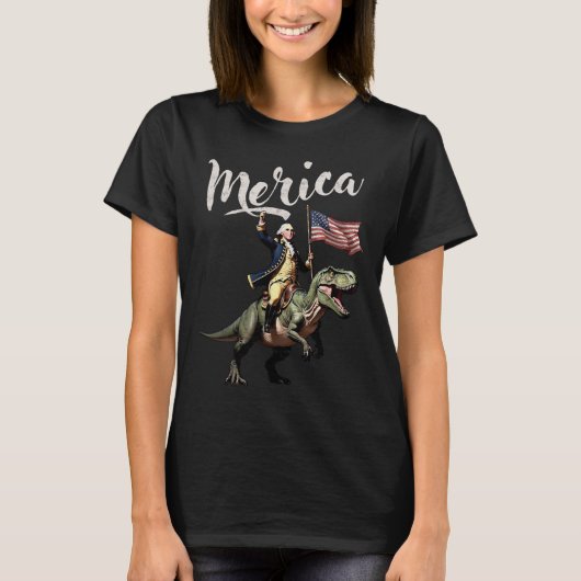 4. Juli Merica George Washington Riding A Dino T-Shirt (Vorderseite)