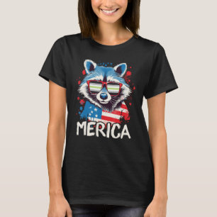 4. Juli Merica Raccoon Agender Sonnenbrillen Flag T-Shirt