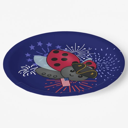 4. Juli Minuteman Ladybug Pappteller (Schrägansicht)