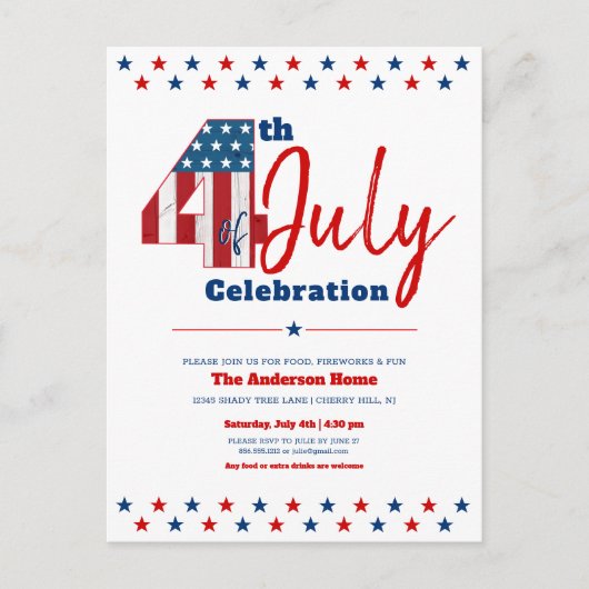 4. Juli Modernes kühnes Rustikales Holz USA Flag Einladungspostkarte (Vorderseite)