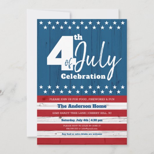 4. Juli Modernes Patriotisches amerikanisches Rust Einladung (Vorderseite)