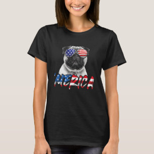 4. Juli Mops Hund Merica American Flag Patriotic T-Shirt