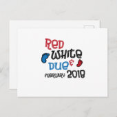 4. Juli Mutterschaft schwanger Red White Due Feb 2 Ankündigungspostkarte (Vorne/Hinten)