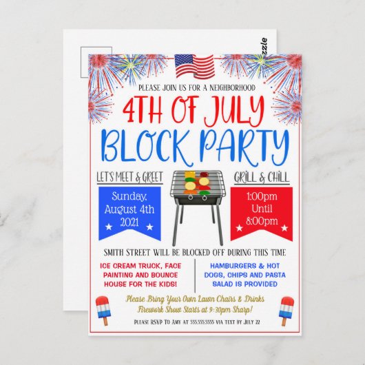 4. Juli Nachbarschafts-Block-Party laden Postkarte (Vorne/Hinten)