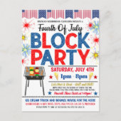 4. Juli Nachbarschaftsblock Party laden ein Postkarte (Vorderseite)