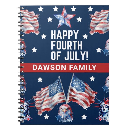 4. Juli Name der Wasserfarbenfamilie personalisier Notizblock (Vorderseite)