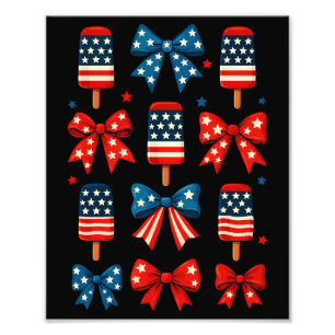 4. Juli Niedlich Popsicle Coquette Bow Patriotic Fotodruck