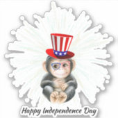 4. Juli Niedlichen Affen Glücksfreiheit US-Flagge Aufkleber (Vorderseite)