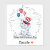 4. Juli Niedlicher Elefant Happy Freedy US Flag Aufkleber (Blatt)