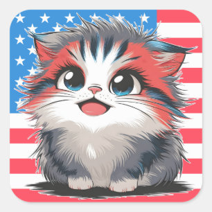 4. Juli Niedlicher Kittensticker Quadratischer Aufkleber