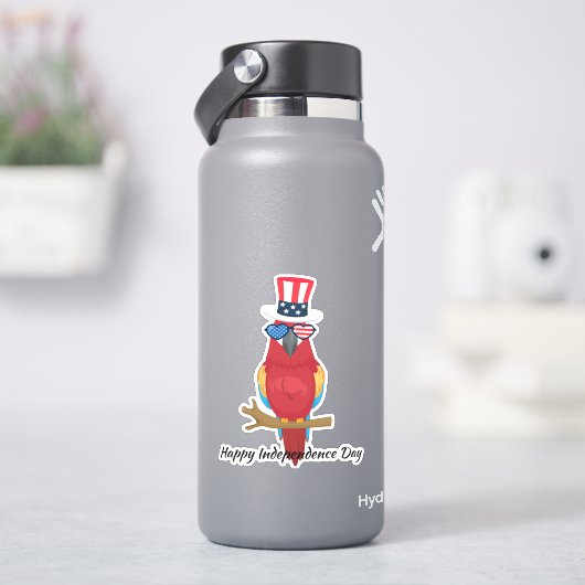 4. Juli Niedlicher Papagei Indepen Day Usa Flaggen Aufkleber (HydroFlask)