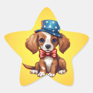 4. Juli Niedlicher Welpen-Hund-71009 Stern-Aufkleber