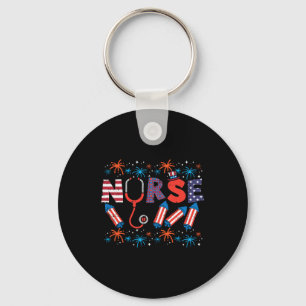 4. Juli Nurse Stethoscope Patriotic Scrub Top Schlüsselanhänger