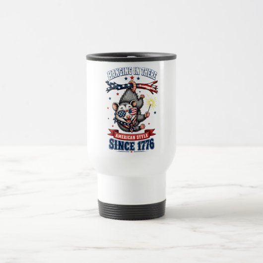 4. Juli Opossum Hängend Reise-Mug Reisebecher (Mittel)