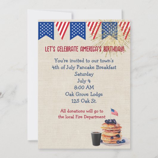 4. Juli Pancake Frühstück Einladung (Rückseite)