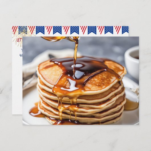 4. Juli Pancake Frühstücksankündigung Postkarte (Vorne/Hinten)