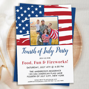 4. Juli Party American Flag Familie Foto Einladung