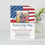 4. Juli Party American Flag Familie Foto Einladung (Stehend Vorderseite)