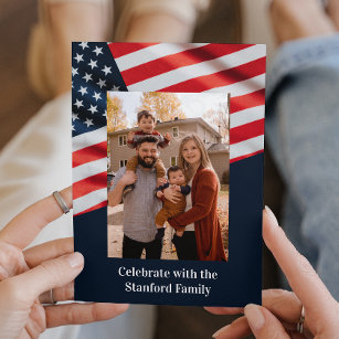 4. Juli Party American Flag mit Family Foto Einladung