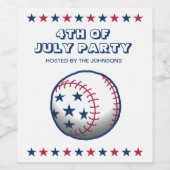 4. Juli Party Baseball Weinetikett (Einzelnes Label)