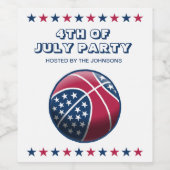 4. Juli Party Basketball Weinetikett (Einzelnes Label)