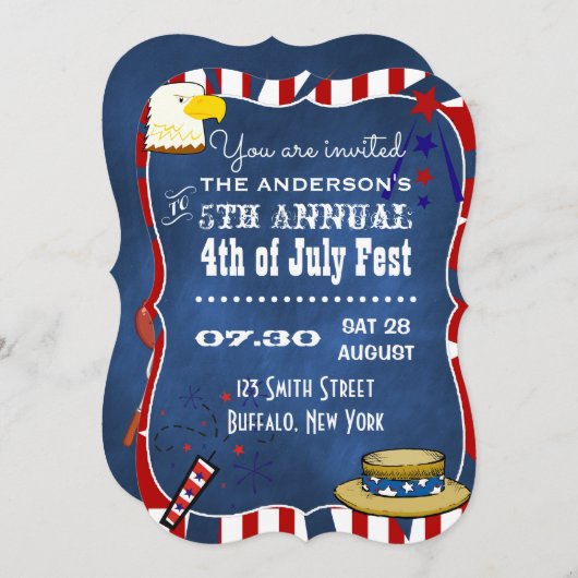 4. Juli Party Chalkboard Party Einladung (Vorne/Hinten)