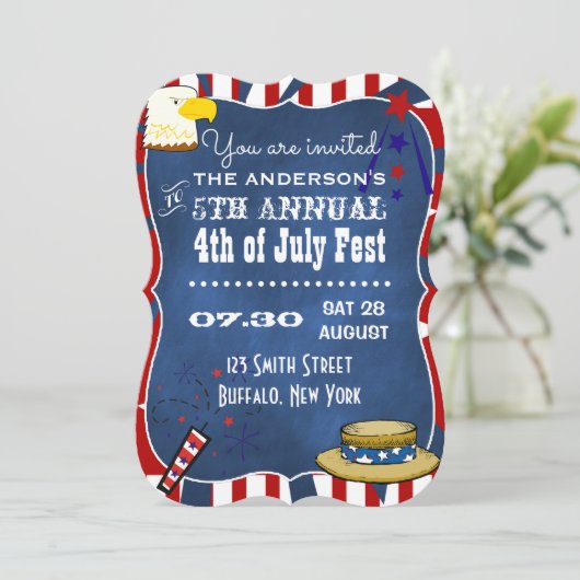 4. Juli Party Chalkboard Party Einladung (Stehend Vorderseite)