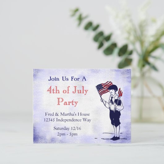 4. Juli Party Custom Invitation Postcard Einladungspostkarte (Stehend Vorderseite)