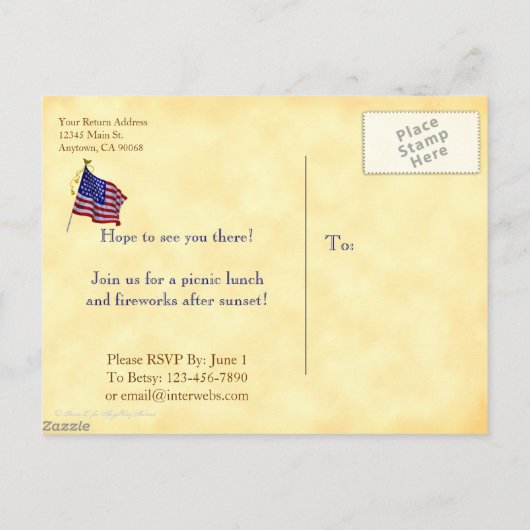 4. Juli Party Custom Invitation Postcard Einladungspostkarte (Rückseite)
