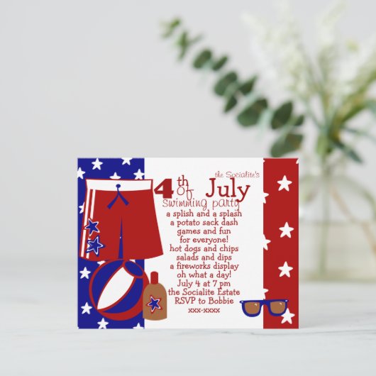 4. Juli Party Einladung (Stehend Vorderseite)
