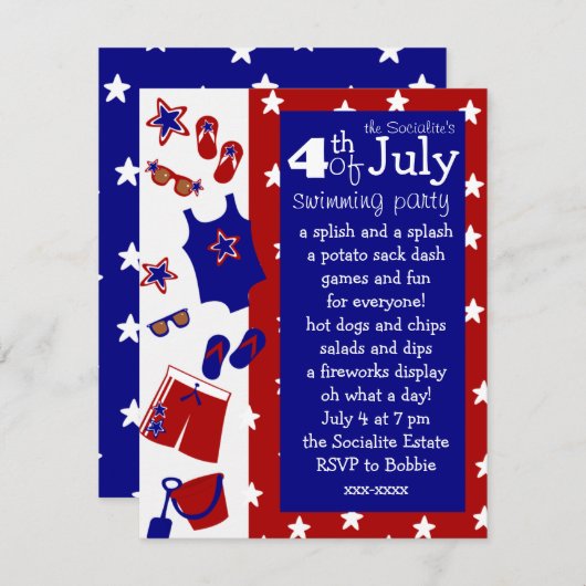 4. Juli Party Einladung (Vorne/Hinten)