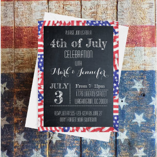 4. Juli Party Einladung der Chalkboard-Flagge