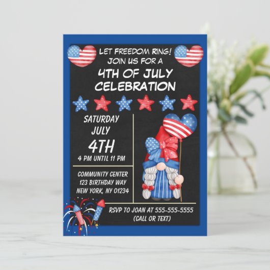 4. Juli Party Einladung in Blue (Stehend Vorderseite)