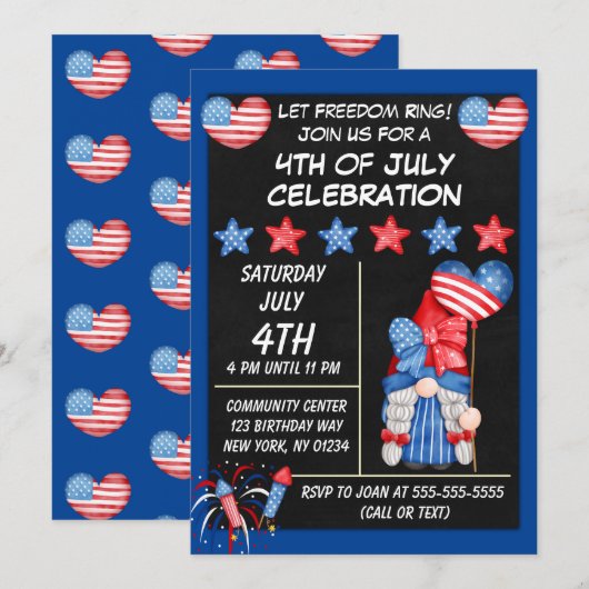 4. Juli Party Einladung in Blue (Vorne/Hinten)